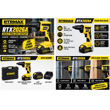 RTRMAX RTX2026B 2x2 Ah Akülü Alçıpan Vidalama
