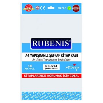 Rubenis Yapışkanlı Şeffaf Beyaz Kitap Kabı