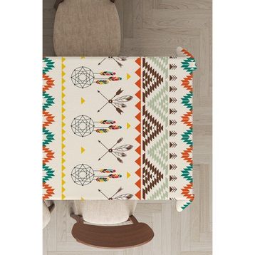 Rugviva MSO086 Dokuma Elit Kumaş Etnik Desen Krem Leke Tutmayan 140x200 cm Masa Örtüsü