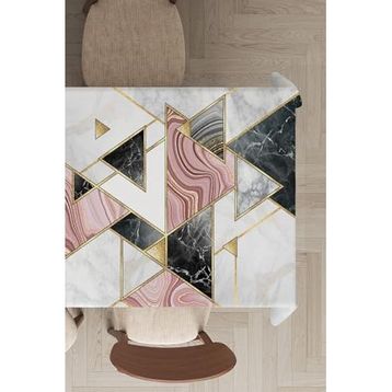 Rugviva MSO092 Dokuma Elit Kumaş Üçgen Desenli Geometrik Pembe Leke Tutmayan 140x140 cm Masa Örtüsü