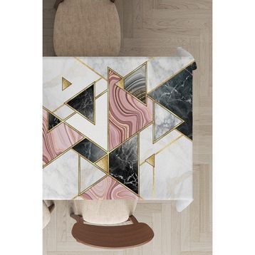 Rugviva MSO092 Dokuma Elit Kumaş Üçgen Desenli Geometrik Pembe Leke Tutmayan 140x180 cm Masa Örtüsü
