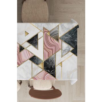 Rugviva MSO092 Dokuma Elit Kumaş Üçgen Desenli Geometrik Pembe Leke Tutmayan 140x240 cm Masa Örtüsü