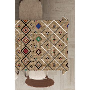 Rugviva MSO112 Dokuma Elit Kumaş Etnik Desen Vizon Leke Tutmayan 140x180 cm Masa Örtüsü