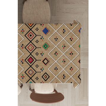 Rugviva MSO112 Dokuma Elit Kumaş Etnik Desen Vizon Leke Tutmayan 140x180 cm Masa Örtüsü