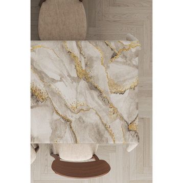 Rugviva MSO254 Dokuma Elit Kumaş Mermer Görünümlü Bej Leke Tutmayan 140x100 cm Masa Örtüsü