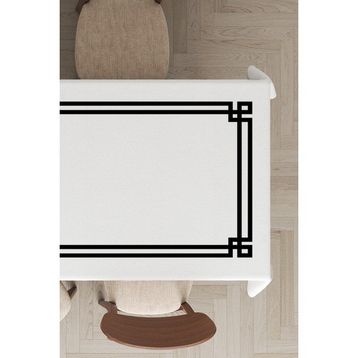 Rugviva MSO276 Dokuma Elit Kumaş Çerçeveli Beyaz Leke Tutmayan 140x100 cm Masa Örtüsü