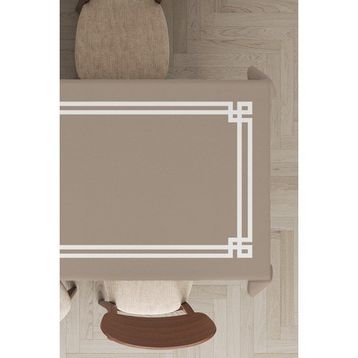 Rugviva MSO278 Dokuma Elit Kumaş Çerçeveli Bej Leke Tutmayan 140x260 cm Masa Örtüsü
