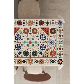 Rugviva MSO357 Dokuma Elit Kumaş Etnik Desen Renkli Leke Tutmayan 140x260 cm Masa Örtüsü