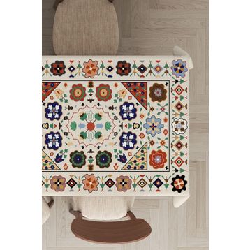 Rugviva MSO357 Dokuma Elit Kumaş Etnik Desen Renkli Leke Tutmayan 140x260 cm Masa Örtüsü