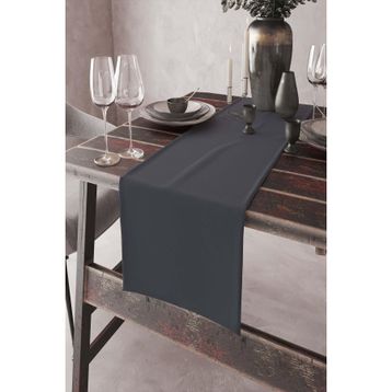 Rugviva RNR011 Koyu Gri Tek Renk Sade Ranır Premimum Dokuma Kumaş Düz 40x140 cm Masa Örtüsü