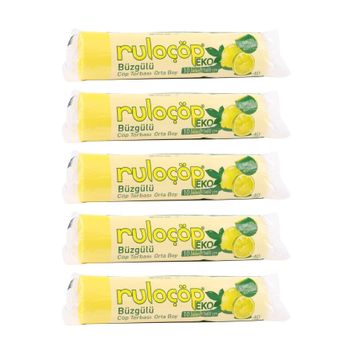 Ruloçöp 5x10'lu Limon Kokulu Büzgülü Orta Boy Çöp Torbası