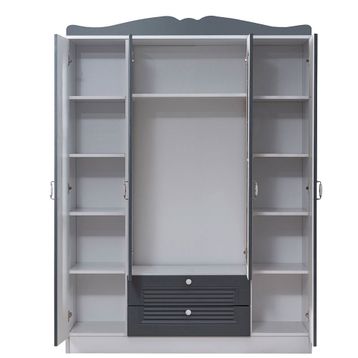 Ruum Store Country Kuzey West 4 Kapaklı 2 Çekmeceli Aynalı Mdf Antrasit Gardırop