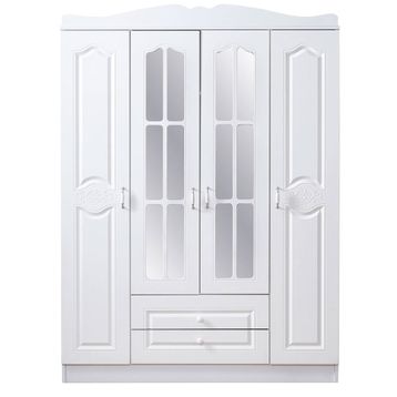 Ruum Store Country Kuzey West 4 Kapaklı 2 Çekmeceli Aynalı Mdf Beyaz Gardırop
