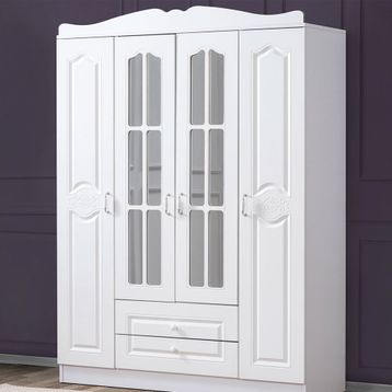 Ruum Store Country Kuzey West 4 Kapaklı 2 Çekmeceli Aynalı Mdf Beyaz Gardırop