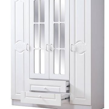 Ruum Store Country Kuzey West 4 Kapaklı 2 Çekmeceli Aynalı Mdf Beyaz Gardırop