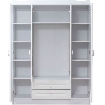Ruum Store Country Kuzey West 4 Kapaklı 2 Çekmeceli Aynalı Mdf Beyaz Gardırop