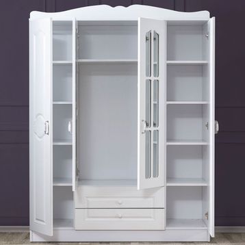 Ruum Store Country Kuzey West 4 Kapaklı 2 Çekmeceli Aynalı Mdf Beyaz Gardırop