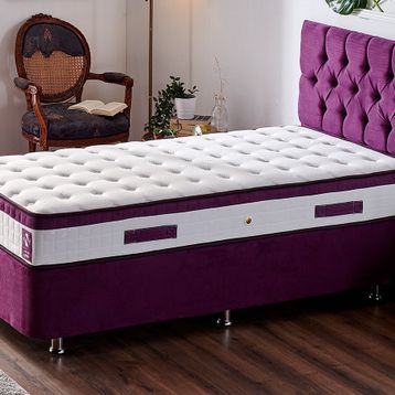 Ruum Store Violet Yatak Seti 90x190 cm Tek Kişilik Yatak Baza Başlık Takımı Orta Sert Yatak Mor Baza ve Başlığı