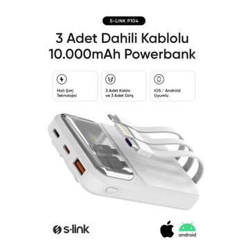 S-link P104 10000 mAh Beyaz Powerbank