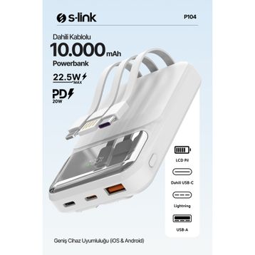S-link P104 10000 mAh Beyaz Powerbank