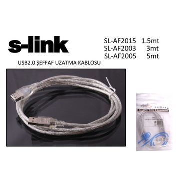 S-Link SL-AF2015 1.5 mt USB 2.0 Şeffaf Uzatma Kablosu