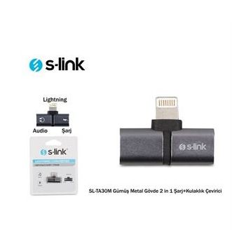 S-Link SL-TA30M Lightning Gümüş Metal Gövde 2in1 Şarj ve Kulaklık Çevirici