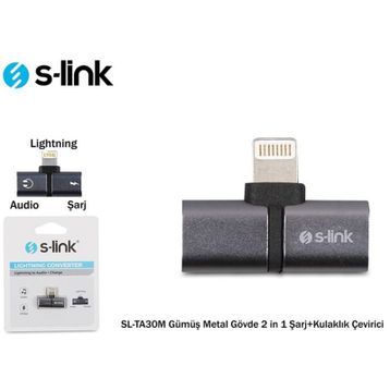 S-Link SL-TA30M Lightning Gümüş Metal Gövde 2in1 Şarj ve Kulaklık Çevirici