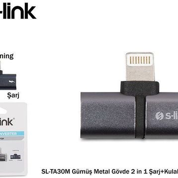 S-Link SL-TA30M Lightning Gümüş Metal Gövde 2in1 Şarj ve Kulaklık Çevirici