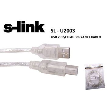 S-Link SL-U2003 3MT 2.0 USB Şeffaf Yazıcı Kablosu