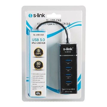 S-Link SL-USB-C63 USB 3.1 Type C to 4 Port USB 3.0 Çevirici Hub