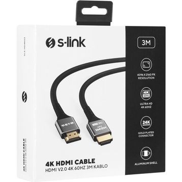 S-Link SLX-HD4K03 19+1 3 mt Metal V2.0 4K 4096x2160 60 HZ HDMI to HDMI Kablo