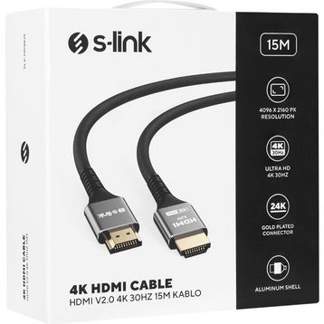S-Link SLX-HD4K15 19+1 15 mt Metal V2.0 4K 4096x2160 30 HZ HDMI to HDMI Kablo