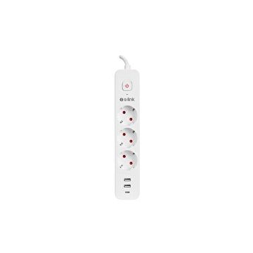 S-Link SPG03TC Beyaz 2 USB +1 Type C 5V2.4A 1.5 mt 3x1.00 mm Bakır 750 Joule 3'lü Anahtarlı Akım Korumalı Priz