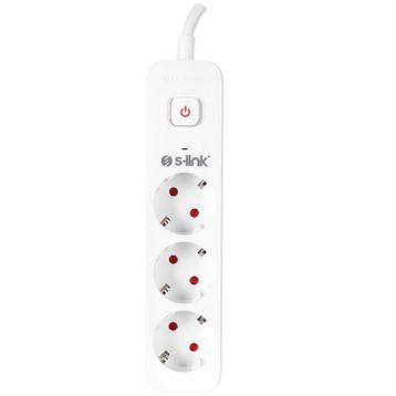 S-Link SPG301S 1.5 m 3x1.5 mm 100 Bakır 750 Joule 3'lü Anahtarlı Akım Korumalı Priz