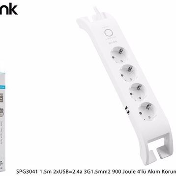 S-Link SPG3041 2m 2xUSB=2.4a 3G1.5mm2 900 Joule 4'lü Akım Korumalı Priz