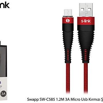 S-link SW-C585 1.2M 3A Micro Usb Kırmızı Şarj Kablosu