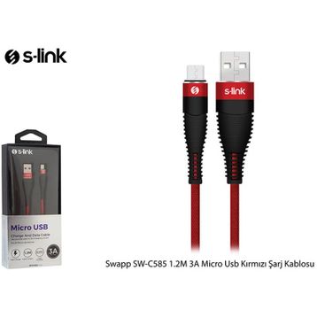 S-link SW-C585 1.2M 3A Micro Usb Kırmızı Şarj Kablosu