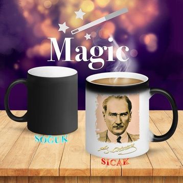 S158 Takım Elbiseli Mustafa Kemal Atatürk Portre Sihirli Kupa Bardak