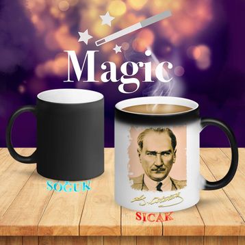 S158 Takım Elbiseli Mustafa Kemal Atatürk Portre Sihirli Kupa Bardak