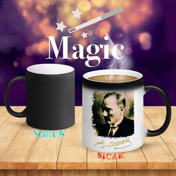 S162 Yan Portre Mustafa Kemal Atatürk Sihirli Kupa Bardak