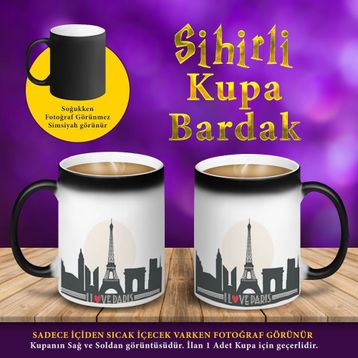 S4590 Fransa Paris Aşk Şehri Silüeti Sihirli Fincan Kupa Bardak