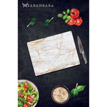 Saban Alacalı Altın Mermer 30x40 cm Cam Kesme Tahtası