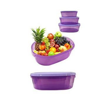 Saban Oval Mor 3'lü Erzak Saklama Kabı