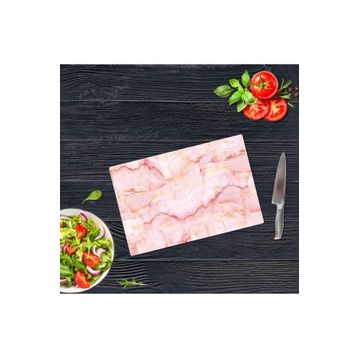 Saban Pembe Mermer Görünümlü 20x30 cm Cam Kesme Tahtası