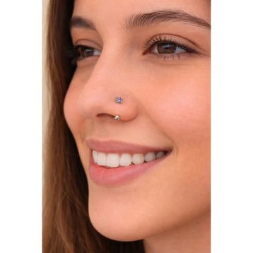 Sacce Scarves&Accessories 316 L Çelik Smiley Hızma Burun Hologram Renk Taşlı Piercing