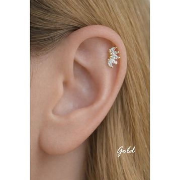 Sacce Scarves&Accessories 316L Çelik Altın Kaplama Zirkon Taşlı Yuvarlak Piercing