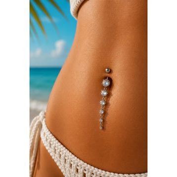 Sacce Scarves&Accessories Çelik Su Yolu Işık Seli Sallantılı Göbek Gümüş Renkli Piercing