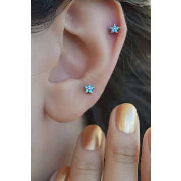 Sacce Scarves&Accessories Firuze Mini Çiçek Tragus Helix Kıkırdak Piercing