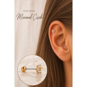 Sacce Scarves&Accessories Gold Mini Çiçek Tasarımlı Tragus Helix ve Kıkırdak Piercing