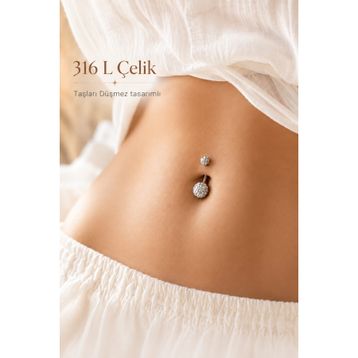 Sacce Scarves&Accessories Gümüş Renk Işıltılı Top Çelik Göbek Piercing